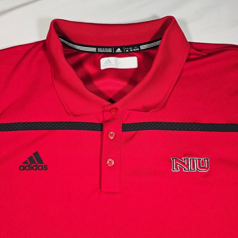 Adidas NIU Huskies Climalite Polo Shirt Mens 2XL Red Short Sleeve Golf Gym Sport